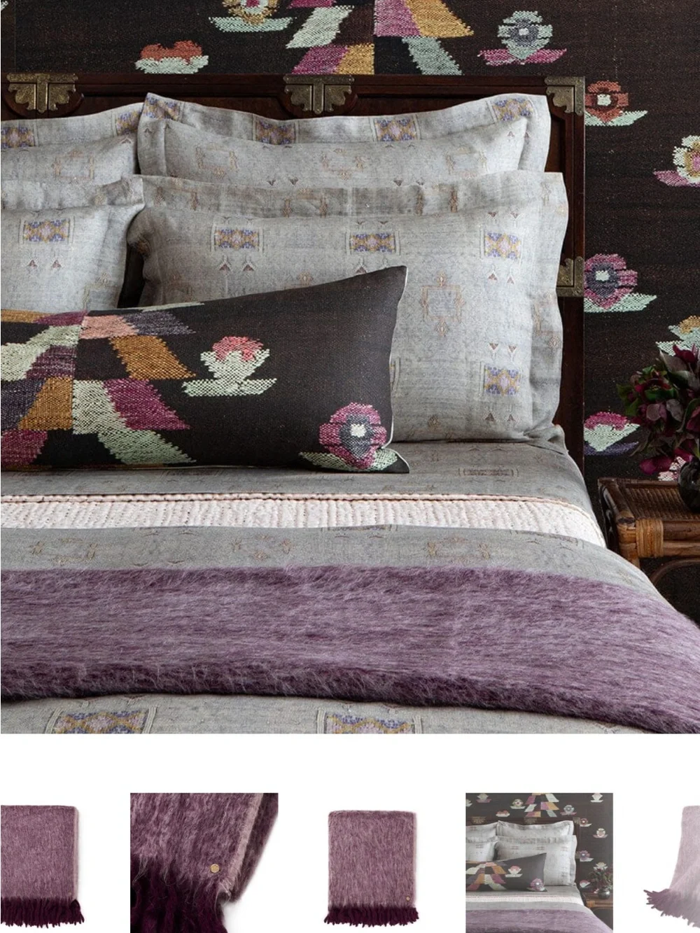 St. Frank Plum and Deep Plum Brushed Alpaca Fringe Throw